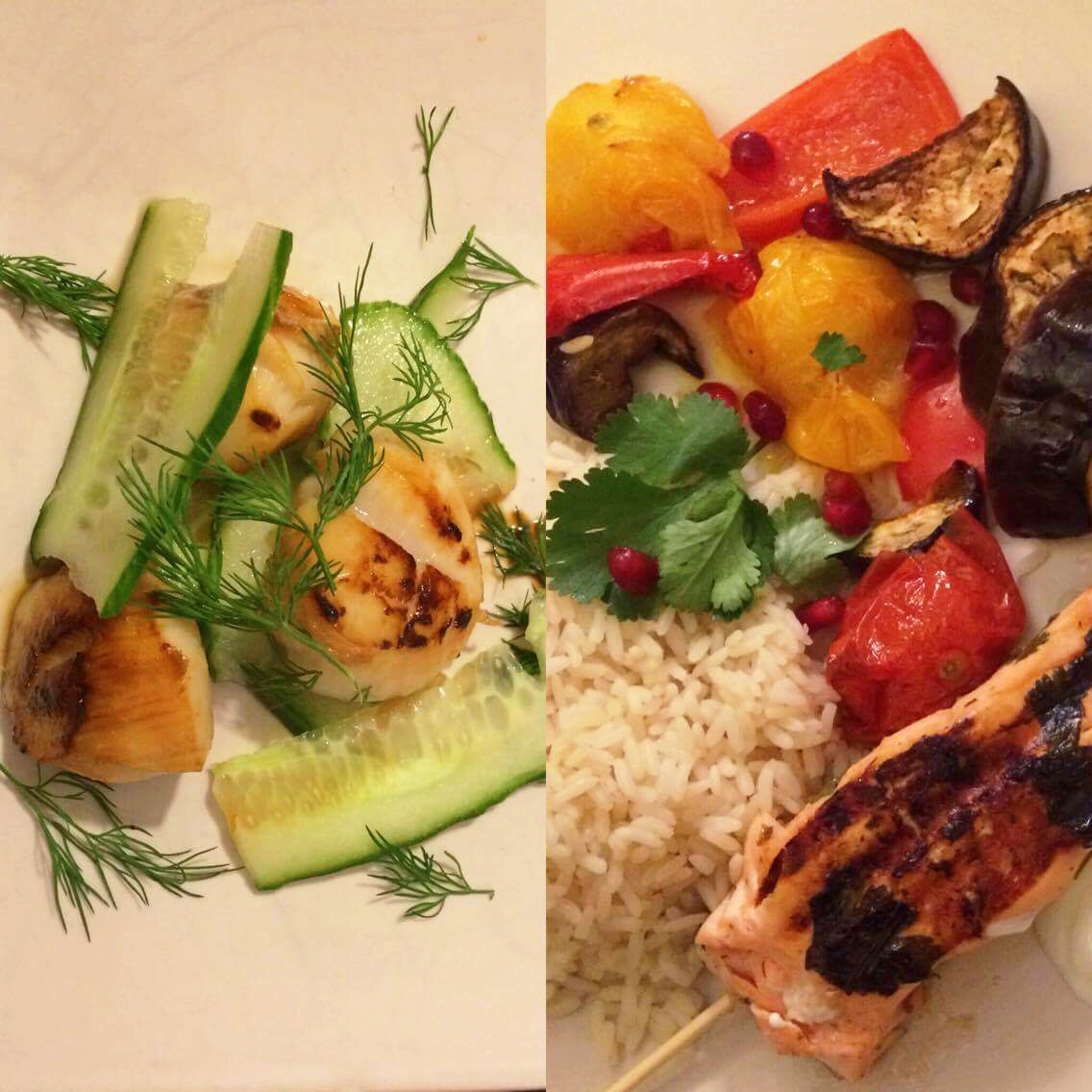 Georgian Salmon Shashlik with Cucumber Scallops