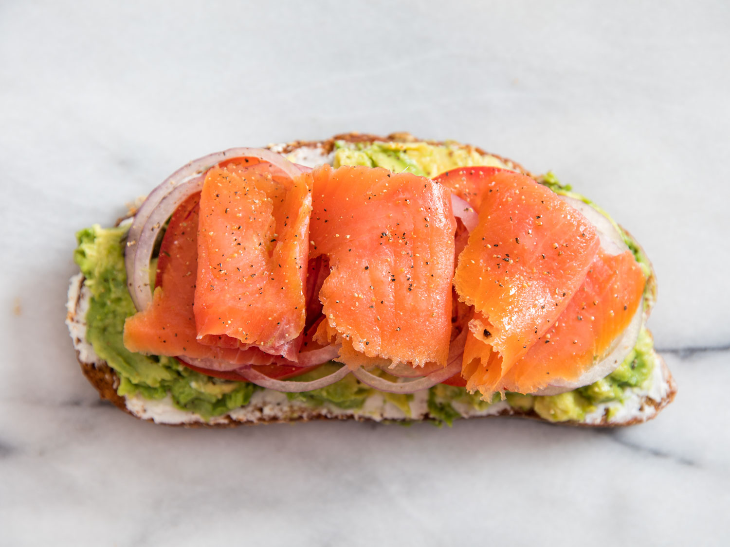 Smoked Salmon, Avocado and Red Onion Toast