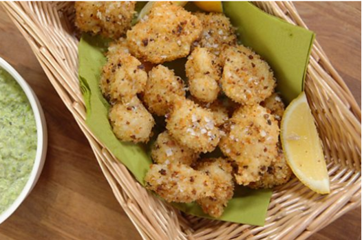 Sourdough Cod Cheeks & Tongues with Spicy Pea Salsa