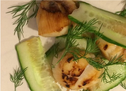 King Scallops Served with a Cucumber Salad