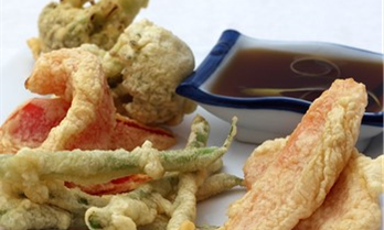 Tempura Battered Plaice Goujons with Vegetables  and an Asian Dip
